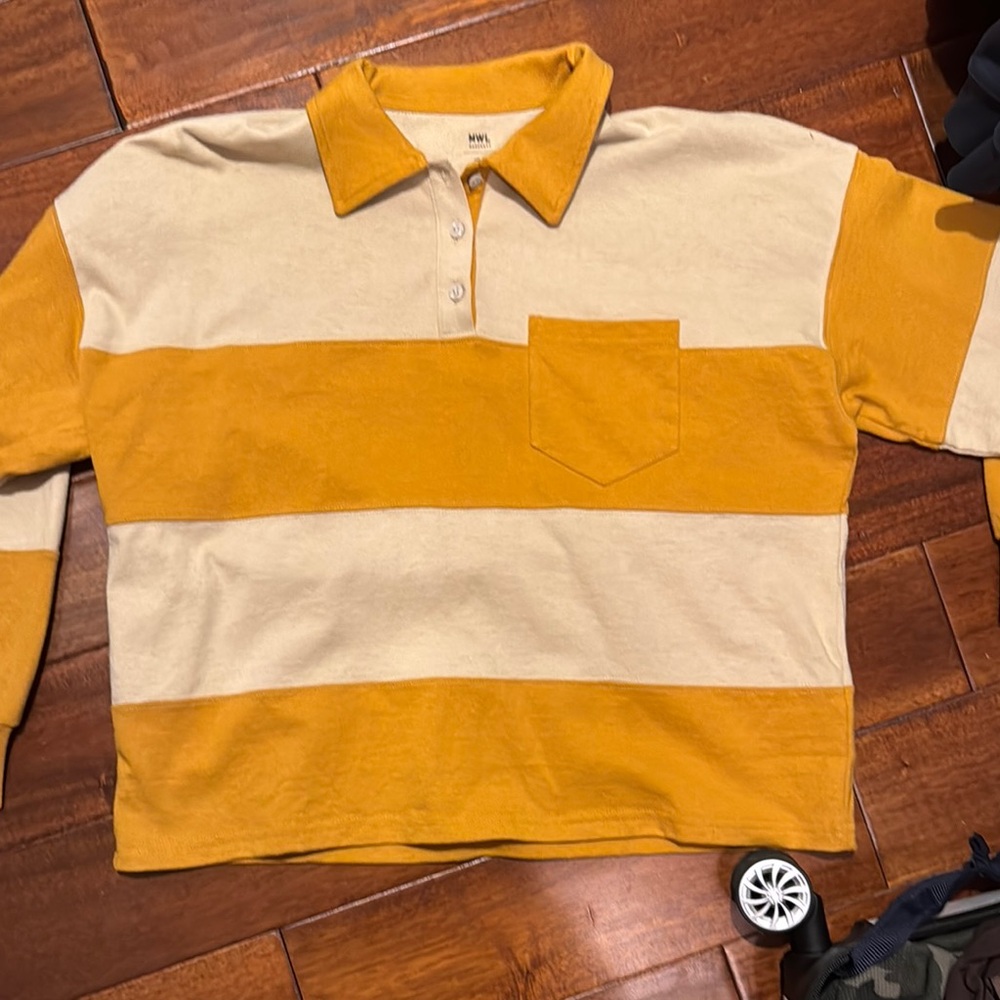 Madewell Striped cropped Polo Shirt - Mustard and Cream
